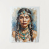 Mooie vrouw Boho Native American met sieraden Wandkleed (Voorkant)