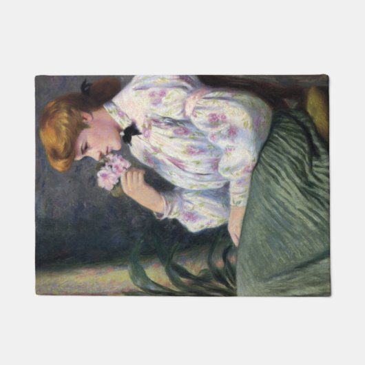 Mooie vrouw die bloemen geur ruikt (Reverie) Deurmat (Voorkant)