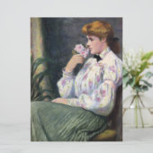 Mooie vrouw die bloemen geur ruikt (Reverie) Kaart (Staand voorkant)