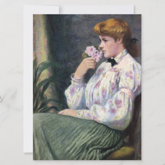 Mooie vrouw die bloemen geur ruikt (Reverie) Kaart (Voorkant)