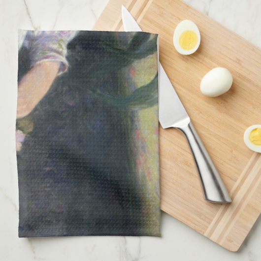 Mooie vrouw die bloemen geur ruikt (Reverie) Theedoek (Quarter Fold)