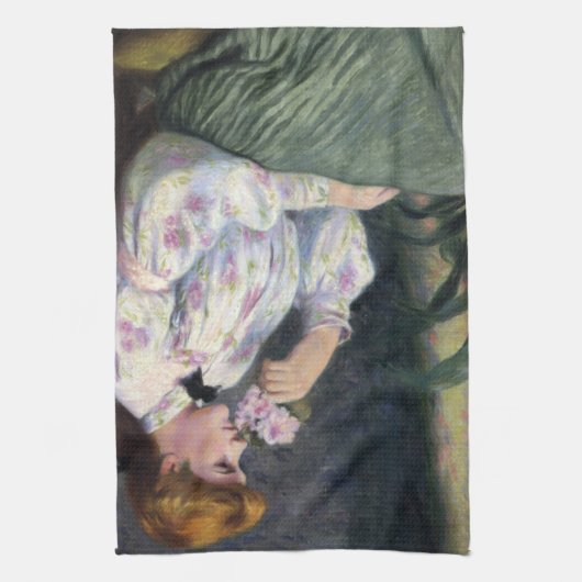 Mooie vrouw die bloemen geur ruikt (Reverie) Theedoek (Verticaal)