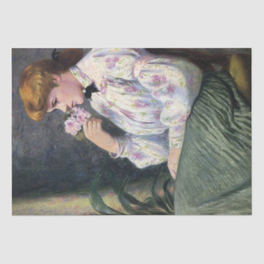 Mooie vrouw die bloemen geur ruikt (Reverie) Tissuepapier (Voorkant)