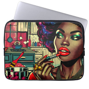 Mooie vrouw die lippenstift aanbrengt laptop sleeve