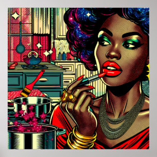 Mooie vrouw die lippenstift aanbrengt poster