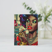 Mooie vrouw die lippenstift aandoet briefkaart (Staand voorkant)