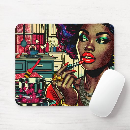 Mooie vrouw die lippenstift aandoet muismat (Met muis)