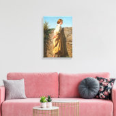 Mooie vrouw die over de muur kijkt () canvas afdruk (Insitu (Woonkamer))
