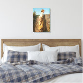 Mooie vrouw die over de muur kijkt () canvas afdruk (Insitu (Slaapkamer))
