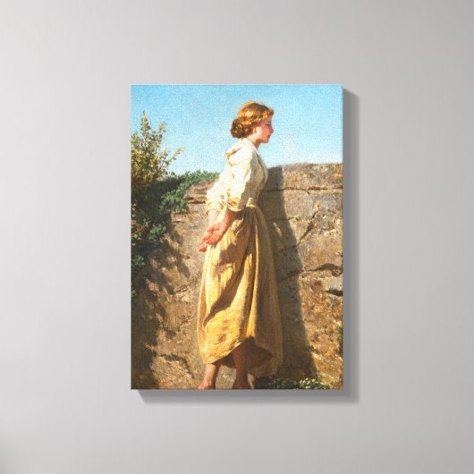 Mooie vrouw die over de muur kijkt () canvas afdruk (Voorkant)