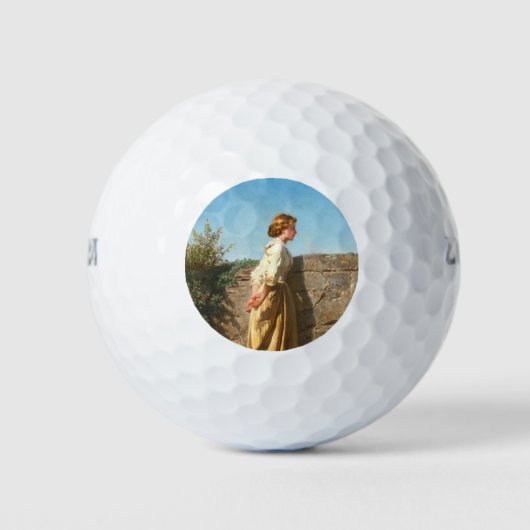 Mooie vrouw die over de muur kijkt () golfballen (Voorkant)