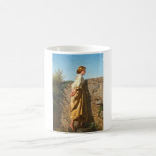 Mooie vrouw die over de muur kijkt () koffiemok