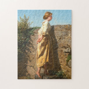 Mooie vrouw die over de muur kijkt () legpuzzel