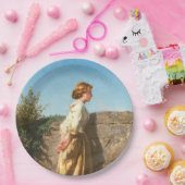 Mooie vrouw die over de muur kijkt () papieren bordje (Feest)