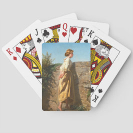 Mooie vrouw die over de muur kijkt () pokerkaarten