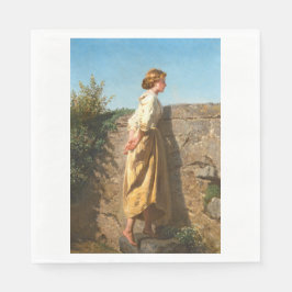 Mooie vrouw die over de muur kijkt () servet