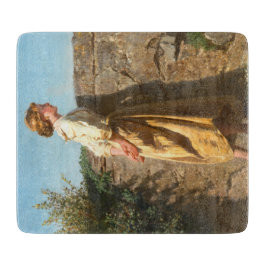 Mooie vrouw die over de muur kijkt () snijplank