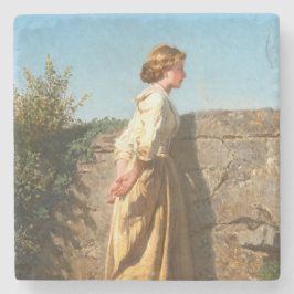 Mooie vrouw die over de muur kijkt () stenen onderzetter