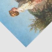 Mooie vrouw die over de muur kijkt () tissuepapier (Detail)