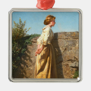 Mooie vrouw die over de muur kijkt (Vintage) Metalen Ornament