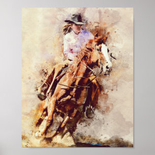 mooie vrouw die paard rijdt poster