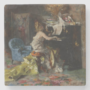 Mooie vrouw die piano speelt (van Boldini) Stenen Onderzetter