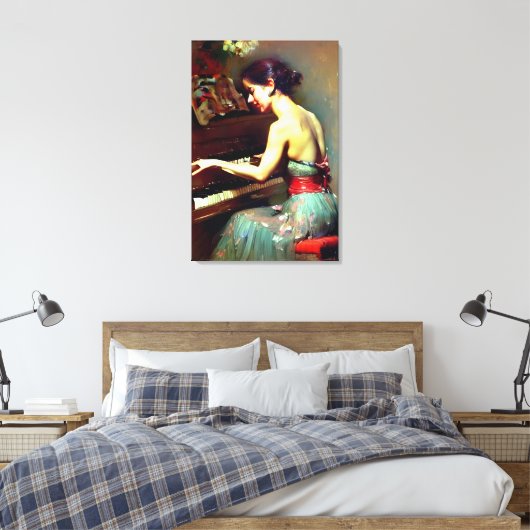 Mooie vrouw die pianoschilder speelt canvas afdruk (Insitu (Slaapkamer))