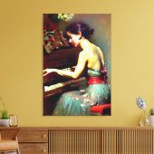 Mooie vrouw die pianoschilder speelt canvas afdruk (Insitu (Woonkamer))
