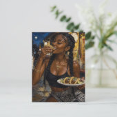 Mooie vrouw die taco's eet briefkaart (Staand voorkant)