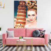Mooie vrouw die tower leunt van pisa abstracte kun canvas afdruk (Insitu (Woonkamer))