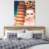 Mooie vrouw die tower leunt van pisa abstracte kun canvas afdruk (Insitu (Slaapkamer))