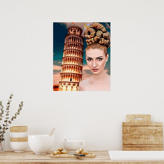 Mooie vrouw die tower leunt van pisa abstracte kun poster (Keuken)