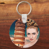 Mooie vrouw die tower leunt van pisa abstracte kun sleutelhanger (Voorkant)