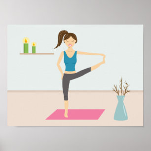 Mooie vrouw doet yoga in een stijlvolle kamer poster