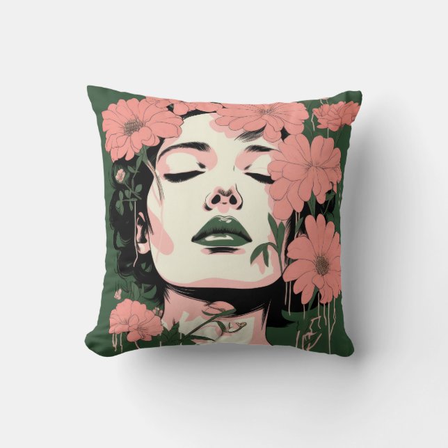 Mooie vrouw en bloemen kussen (Voorkant)