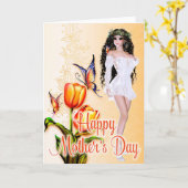 Mooie Vrouw en Butterflies - Moederdag Kaart (Gele Bloem)