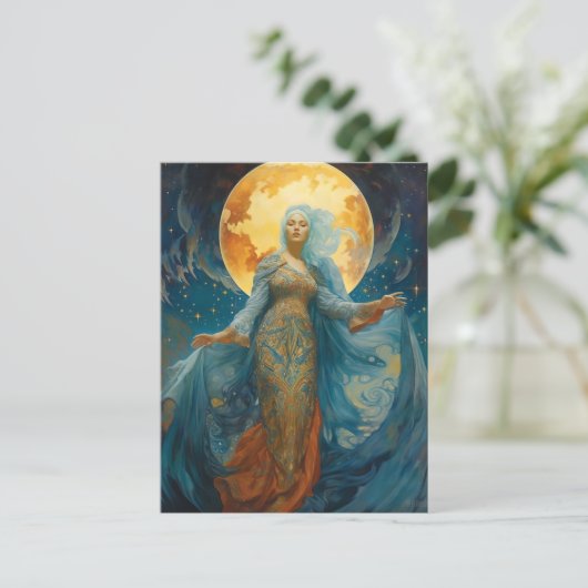 Mooie vrouw en Moon Fantasy Art Briefkaart (Staand voorkant)