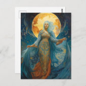 Mooie vrouw en Moon Fantasy Art Briefkaart (Voorkant / Achterkant)