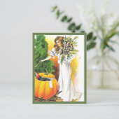 Mooie vrouw en pompoen -  Halloween Briefkaart (Staand voorkant)