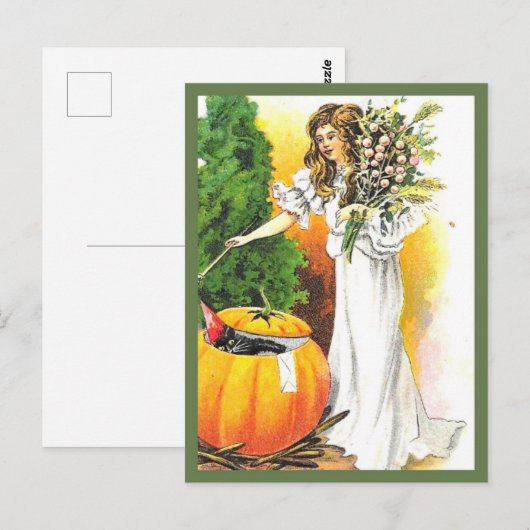 Mooie vrouw en pompoen - Halloween Briefkaart (Voorkant / Achterkant)