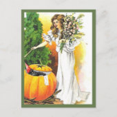 Mooie vrouw en pompoen - Halloween Briefkaart (Voorkant)