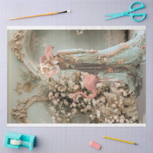 Mooie Vrouw, Flamingo & Bloemen, Portretkunst Tissuepapier (Craft)
