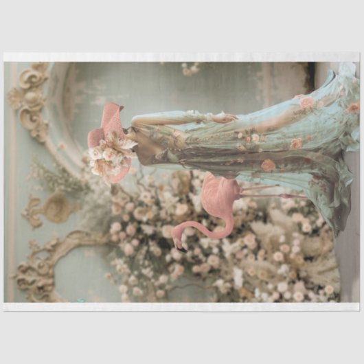 Mooie Vrouw, Flamingo & Bloemen, Portretkunst Tissuepapier (Voorkant)