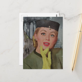 Mooie vrouw gekleed in het groen uit het tijdperk briefkaart