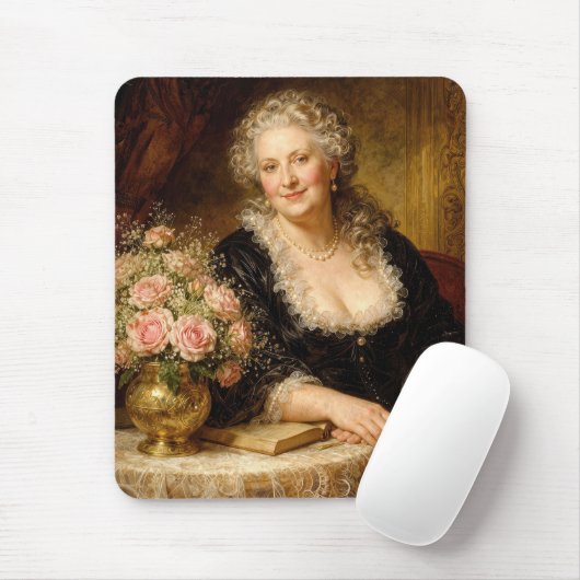 Mooie vrouw geposeerd met rozenboeket muismat (Met muis)