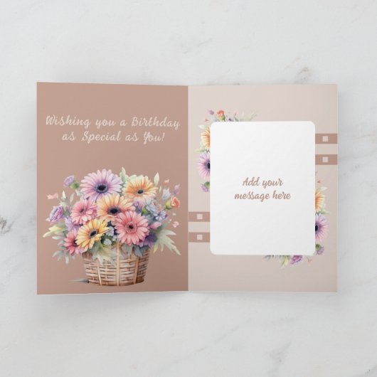 Mooie vrouw gerbera bloemen bruine verjaardag kaart (Binnen)