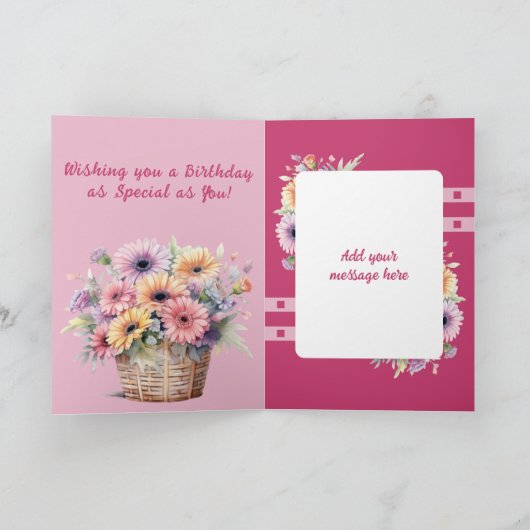 Mooie vrouw gerbera bloemen roze verjaardag kaart (Binnen)