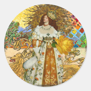 Mooie  vrouw Golden Sun Ronde Sticker