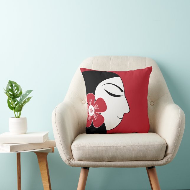 Mooie Vrouw Illustratie Kussen (Stoel)