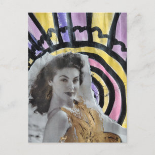 Mooie vrouw in 1939 op het strand collagekunst briefkaart